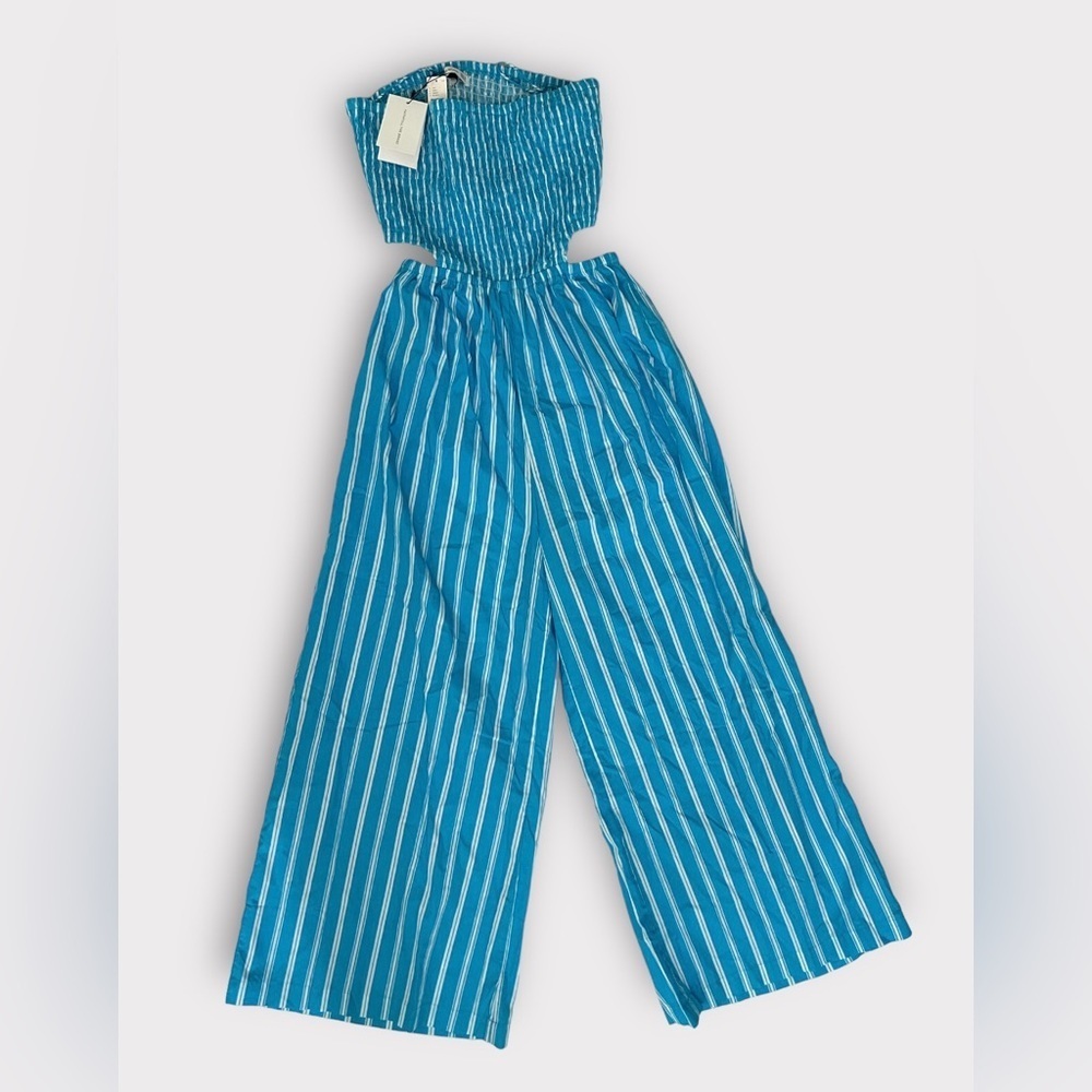 NEW Faithfull the Brand Anthropologie Baylee Jumpsuit Maya Stripe Print Blue L - Picture 5 of 8
